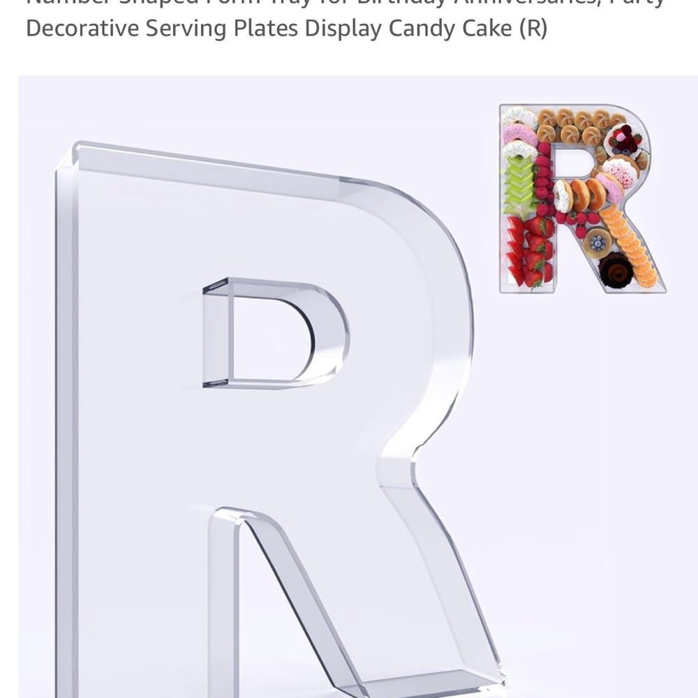 Clear Acrylic Letter R Serving Plate